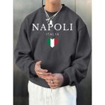 Napoli Italya Mektup ve Bayrak Baskı Erkek Kazak Bisiklet Yaka Rahat Kazak Sonbahar Sokak Şık - Antrasit - XL