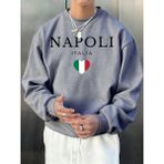 Napoli Italya Mektup ve Bayrak Baskı Erkek Kazak Bisiklet Yaka Rahat Kazak Sonbahar Sokak Şık - Gri