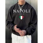 Napoli Italya Mektup ve Bayrak Baskı Erkek Kazak Bisiklet Yaka Rahat Kazak Sonbahar Sokak Şık - Siyah - 2XL