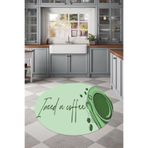 Napolihome Baskılı Kahve Fincan Desenli Yıkanabilir Kaymaz Taban Yuvarlak Salon Mutfak Halısı,Yeşil 60 X 60