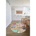 Napolihome Baskılı Mutfak Eşya Desenli Yıkanabilir Kaymaz Taban Yuvarlak Salon Mutfak Halısı,Bej 120 X 120