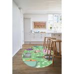 Napolihome Baskılı Mutfak Eşya Desenli Yıkanabilir Kaymaz Taban Yuvarlak Salon Mutfak Halısı,Yeşil 80 X 80