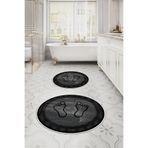 Napolihome Baskılı Yıkanabilir Kaymaz Taban Ayak Baskılı Yuvarlak Banyo Paspası Klozet Takımı,Antrasit 100 X 100