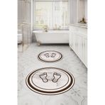 Napolihome Baskılı Yıkanabilir Kaymaz Taban Ayak Baskılı Yuvarlak Banyo Paspası Klozet Takımı,Kahverengi 100 X 100