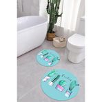 Napolihome Baskılı Yıkanabilir Kaymaz Taban Kaktüs Model Yuvarlak Banyo Paspası Klozet Takımı,Turkuaz 100 X 100