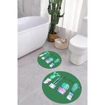 Napolihome Baskılı Yıkanabilir Kaymaz Taban Kaktüs Model Yuvarlak Banyo Paspası Klozet Takımı,Yeşil 100 X 100