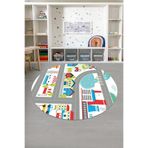 Napolihome Baskılı Yol Desenli Yıkanabilir Kaymaz Taban Yuvarlak Çocuk Odası Halısı,Beyaz 80 X 80