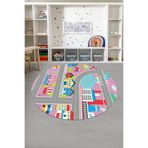 Napolihome Baskılı Yol Desenli Yıkanabilir Kaymaz Taban Yuvarlak Çocuk Odası Halısı,Pembe 180 X 180