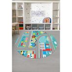 Napolihome Baskılı Yol Desenli Yıkanabilir Kaymaz Taban Yuvarlak Çocuk Odası Halısı,Turkuaz 60 X 60