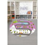 Napolihome Baskılı Yol Figürlü Yıkanabilir Kaymaz Taban Yuvarlak Çocuk Odası Halısı,Pembe 60 X 60