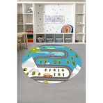 Napolihome Baskılı Yol Figürlü Yıkanabilir Kaymaz Taban Yuvarlak Çocuk Odası Halısı,Turkuaz 60 X 60