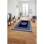 Napolihome Çerçeveli Göbek Desenli Yıkanabilir Kaymaz Taban Yolluk Mutfak Salon Halısı,Lacivert 60 X 150
