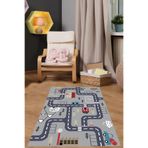 Napolihome Dijital Baskılı Araba Yol Desenli Yıkanabilir Kaymaz Taban Çocuk Odası Halısı,Gri 40 X 60