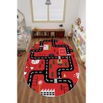 Napolihome Dijital Baskılı Araba Yol Desenli Yıkanabilir Kaymaz Taban Oval Çocuk Odası Halısı,Kırmızı 40 X 60