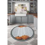 Napolihome Dijital Baskılı Kabak Motifli Yıkanabilir Kaymaz Taban Yuvarlak Salon Mutfak Halısı,Yeşil 60 X 60