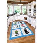 Napolihome Dijital Baskılı Mutfak Eşya Modelli Yıkanabilir Kaymaz Taban Yolluk Salon Mutfak Halısı,Mavi 80 X 150
