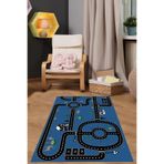Napolihome Dijital Baskılı Otomobil Yol Desenli Yıkanabilir Kaymaz Taban Çocuk Odası Halısı,Mavi 100 X 150