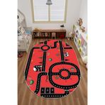 Napolihome Dijital Baskılı Otomobil Yol Desenli Yıkanabilir Kaymaz Taban Oval Çocuk Odası Halısı,Kırmızı 160 X 230