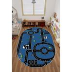Napolihome Dijital Baskılı Otomobil Yol Desenli Yıkanabilir Kaymaz Taban Oval Çocuk Odası Halısı,Mavi 120 X 180