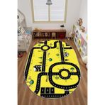 Napolihome Dijital Baskılı Otomobil Yol Desenli Yıkanabilir Kaymaz Taban Oval Çocuk Odası Halısı,Sarı 80 X 250
