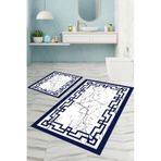 Napolihome Dijital Baskılı Yıkanabilir Çerçeveli Mermer Model Banyo Paspası Klozet Takımı,Mavi 60 X 100