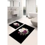 Napolihome Dijital Baskılı Yıkanabilir Kaymaz Taban Çiçek Motifli Banyo Paspası Klozet Takımı,Siyah 60 X 100