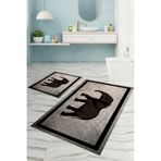 Napolihome Dijital Baskılı Yıkanabilir Kaymaz Taban Fil Figürlü Banyo Paspası Klozet Takımı,Kahverengi 60 X 100