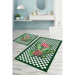 Napolihome Dijital Baskılı Yıkanabilir Kaymaz Taban Flamingo Desenli Banyo Paspası Klozet Takımı,Yeşil 60 X 100