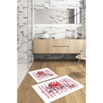 Napolihome Dijital Baskılı Yıkanabilir Kaymaz Taban Gül Motifli Banyo Paspası Klozet Takımı,Kırmızı 60 X 100