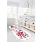 Napolihome Dijital Baskılı Yıkanabilir Kaymaz Taban Gül Motifli Oval Banyo Paspası Klozet Takımı,Kırmızı 60 X 100