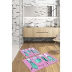 Napolihome Dijital Baskılı Yıkanabilir Kaymaz Taban Kaktüs Model Banyo Paspası Klozet Takımı,Pembe 60 X 100