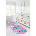 Napolihome Dijital Baskılı Yıkanabilir Kaymaz Taban Kaktüs Model Oval Banyo Paspası Klozet Takımı,Pembe 60 X 100