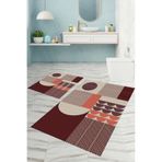 Napolihome Dijital Baskılı Yıkanabilir Kaymaz Taban Modern Desen Banyo Paspası Klozet Takımı,Bordo 60 X 100