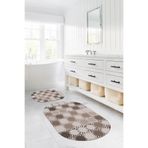Napolihome Dijital Baskılı Yıkanabilir Kaymaz Taban Sade Modern Oval Banyo Paspası Klozet Takımı,Vizon 60 X 100