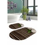 Napolihome Dijital Baskılı Yıkanabilir Kaymaz Taban Taş Desenli Oval Banyo Paspası Klozet Takımı,Kahverengi 60 X 100