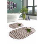 Napolihome Dijital Baskılı Yıkanabilir Kaymaz Taban Taş Desenli Oval Banyo Paspası Klozet Takımı,Vizon 60 X 100