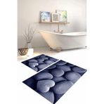 Napolihome Dijital Baskılı Yıkanabilir Kaymaz Taban Taş Modelli Banyo Paspası Klozet Takımı,Lacivert 60 X 100