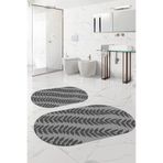 Napolihome Dijital Baskılı Yıkanabilir Kaymaz Taban Yaprak Desenli Oval Banyo Paspası Klozet Takımı,Gri 60 X 100