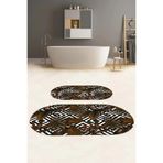 Napolihome Dijital Baskılı Yıkanabilir Klasik Çiçek Desenli Oval Banyo Paspası Klozet Takımı,Kahverengi 60 X 100