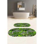 Napolihome Dijital Baskılı Yıkanabilir Klasik Çiçek Desenli Oval Banyo Paspası Klozet Takımı,Yeşil 60 X 100