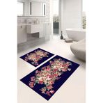 Napolihome Dijital Baskılı Yıkanabilir Renkli Çiçek Desenli Banyo Paspası Klozet Takımı,Lacivert 60 X 100 KLOZET-66