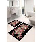 Napolihome Dijital Baskılı Yıkanabilir Renkli Çiçek Desenli Banyo Paspası Klozet Takımı,Siyah 60 X 100