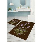 Napolihome Dijital Baskılı Yıkanabilir Sade Çiçek Desenli Banyo Paspası Klozet Takımı,Kahverengi 60 X 100