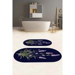 Napolihome Dijital Baskılı Yıkanabilir Sade Çiçek Desenli Oval Banyo Paspası Klozet Takımı,Lacivert 60 X 100