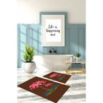Napolihome Dijital Baskılı Yıkanabilir Sade Flamingo Desenli Banyo Paspası Klozet Takımı,Kahverengi 60 X 100
