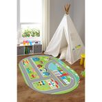 Napolihome Dijital Baskılı Yol Desenli Yıkanabilir Kaymaz Taban Oval Çocuk Odası Halısı,Yeşil 80 X 300