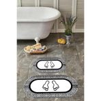 Napolihome Dijital Yıkanabilir Çerçeveli Ayak Baskılı Oval Banyo Paspası Klozet Takımı,Beyaz 60 X 100