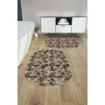 Napolihome Dijital Yıkanabilir Kaymaz Taban Akrilik Desenli Oval Banyo Paspası Klozet Takımı,Kahverengi 60 X 100