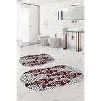 Napolihome Dijital Yıkanabilir Kaymaz Taban Balık Modelli Oval Banyo Paspası Klozet Takımı,Bordo 60 X 100