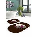 Napolihome Dijital Yıkanabilir Kaymaz Taban Çiçek Motifli Oval Banyo Paspası Klozet Takımı,Kahverengi 60 X 100